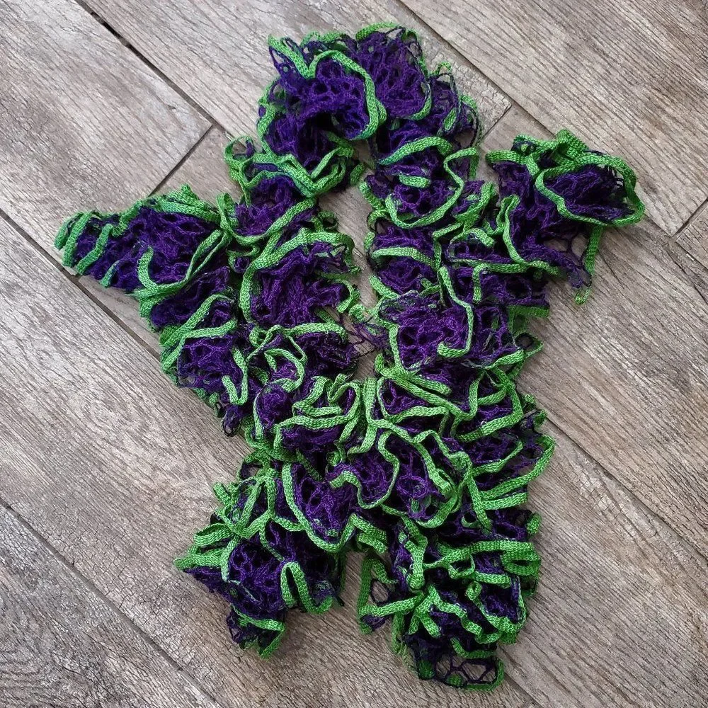 BOGO Scarf Sale - Hand Crafted crochet purple and green ruffle scarf
